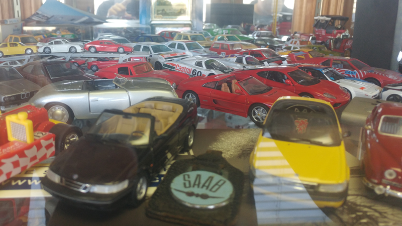 Model car display at the shop. He had a lot of these little guys